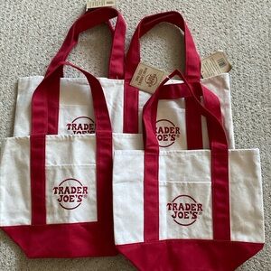 4 Trader Joe’s Mini Canvas Tote Bags RED - NEW With Tag